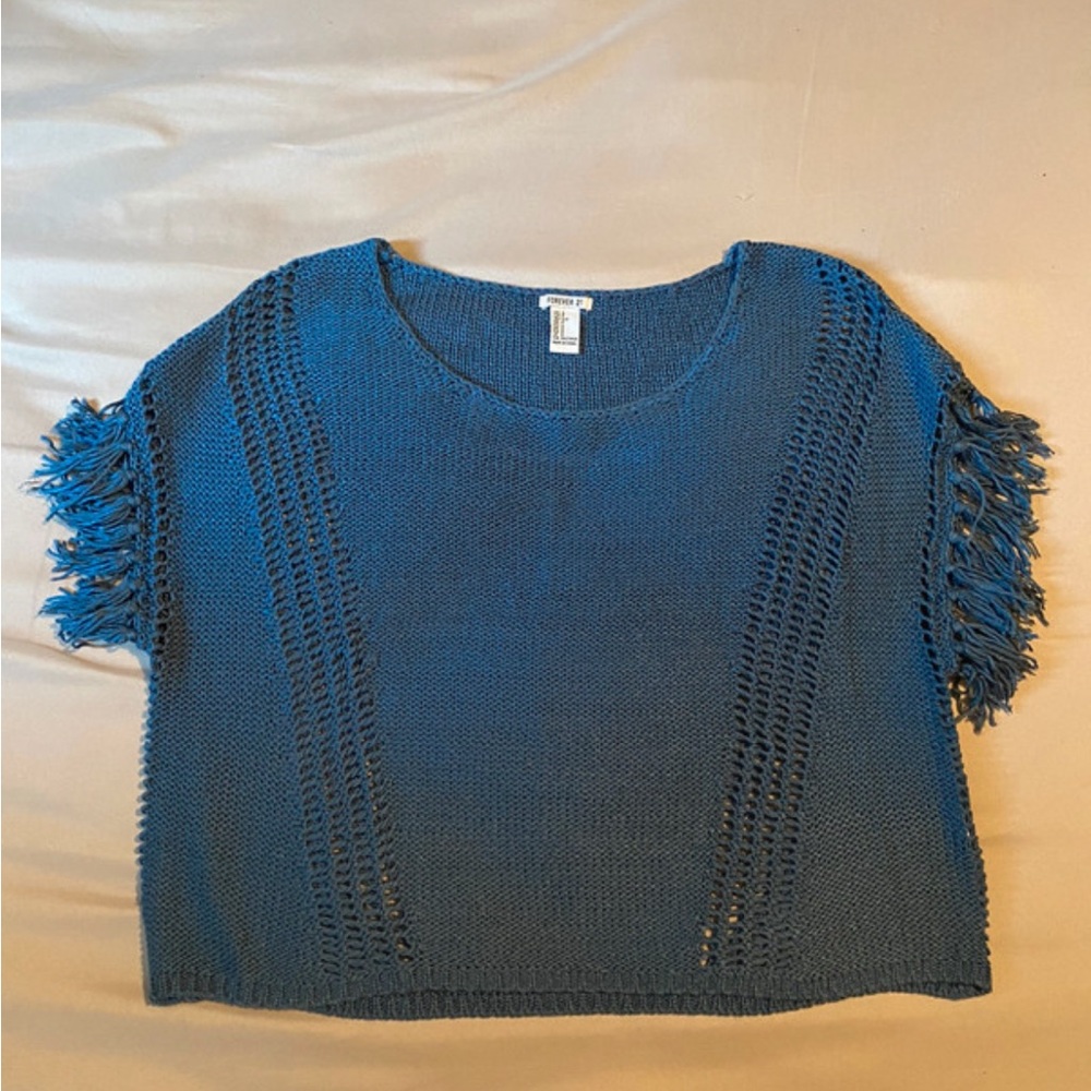 Forever 21 Blue Knit Sweater with Fringe
